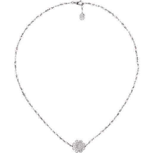 Gucci Gioielli collana gucci flora in oro bianco con diamanti e perle con fiore e logo gg