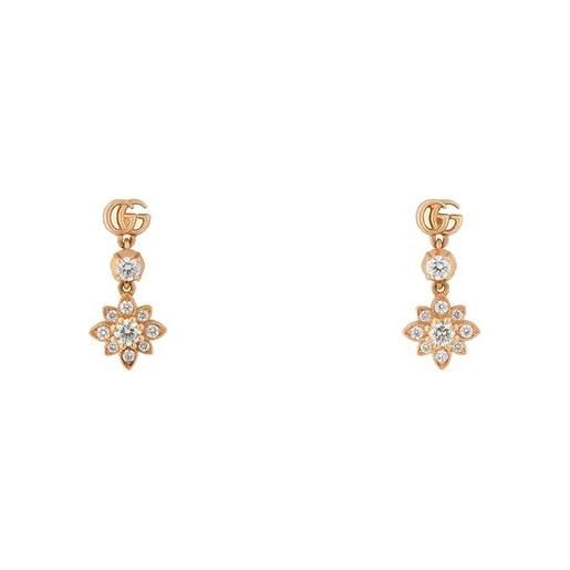 Gucci Gioielli orecchini gucci flora in oro rosa con diamanti e doppia g