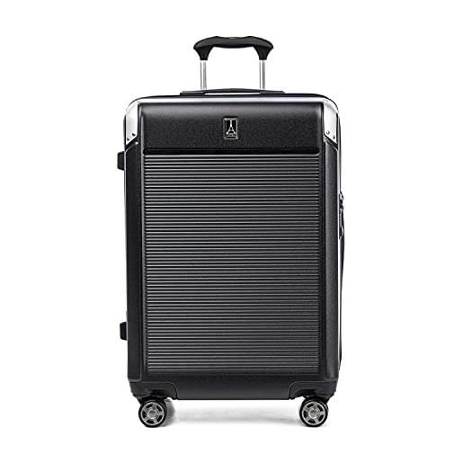 Travelpro platinum elite bagaglio da stiva rigido espandibile, 8 ruote girevoli, lucchetto tsa, valigia rigida in policarbonato, shadow black, quadrettato medio 64 cm