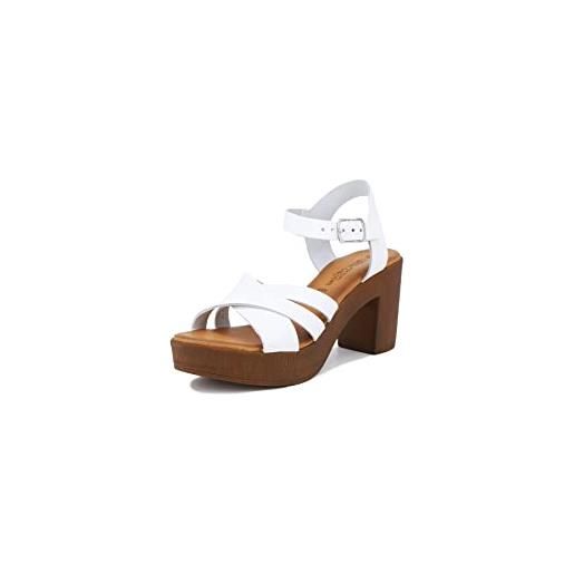 QUEEN HELENA sandali di pelle con tacco medio a fascia incrociata casual donna 15729 (bianco, numeric_38)