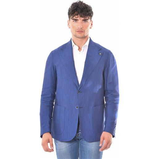 GABARDINE giacca blu monopetto in lino