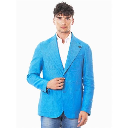 GABARDINE giacca azzurra monopetto in lino