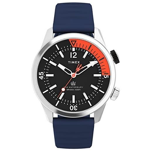 Timex waterbury dive 41mm orologio da uomo - cinturino blu quadrante nero cassa in acciaio inossidabile, blu, one size, waterbury diver da 41 mm