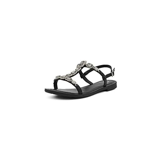 QUEEN HELENA sandali gioiello bassi con pietre e strass donna y5003 (nero, numeric_39)