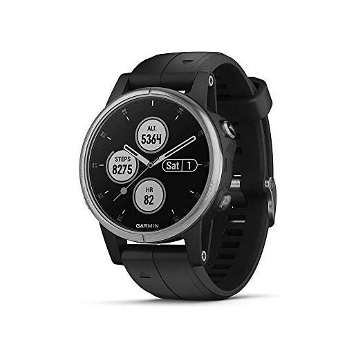 Garmin fenix 5s plus smartwatch multisport con mappe gps, musica e pagamento contactless, glass 42 mm, silver con cinturino nero