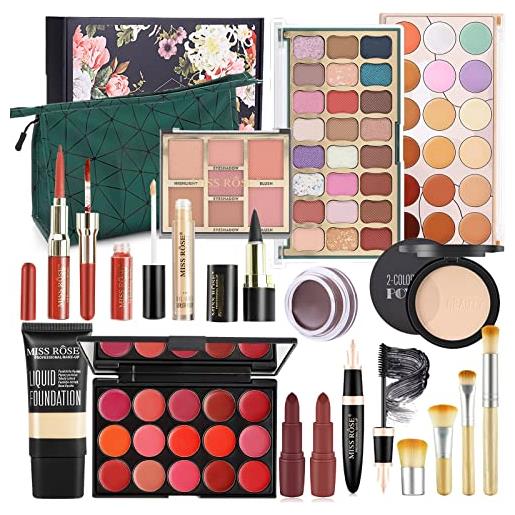 RoseFlower set di trucchi kit di bellezza cosmetici kit per occhi, viso e labbra -natale regalo makeup beauty set con rossetti, lucidalabbra, face makeup, concealer, palette ombretti, mascara(17 pezzi)