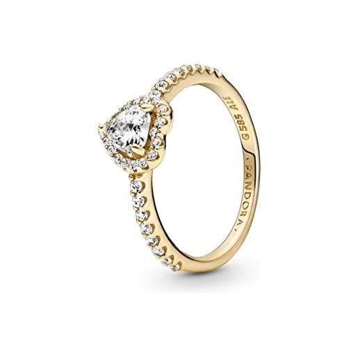 PANDORA anello da donna cuore rialzato, in oro 14 carati, con zirconi 159139c01, oro 14 k, nessun altro materiale