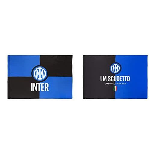 Inter bandiera nuovo logo 100x140cm, unisex adulto, nero/blu, 100x140 & sciarpa nuovo logo bicolor, jacquard, unisex adulto, nero/blu, taglia unica