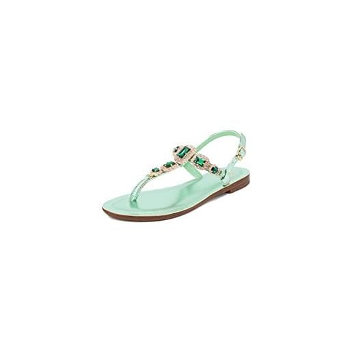 QUEEN HELENA infradito gioiello sandali bassi con strass eleganti donna y5002 (verde, numeric_38)