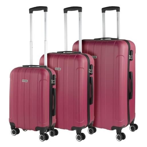 ITACA - set valigie - set valigie rigide offerte. Valigia grande rigida, valigia media rigida e bagaglio a mano. Set di valigie con lucchetto combinazione tsa 771100, fragola