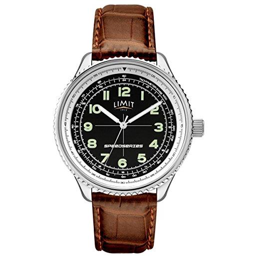 Limit 5636.01 - orologio da polso analogico al quarzo, da uomo, con quadrante nero e cinturino in pelle marrone, cinturino