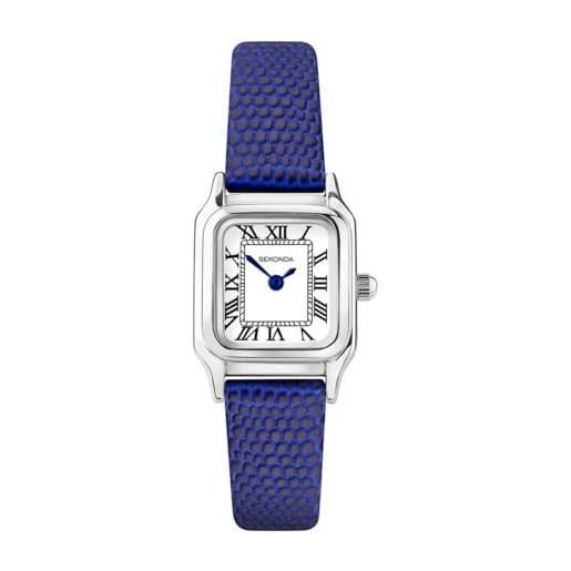 Sekonda orologio al quarzo donna, misura cassa 23.00mm con quadrante bianco analogico e cinturino blu in pelle 40293