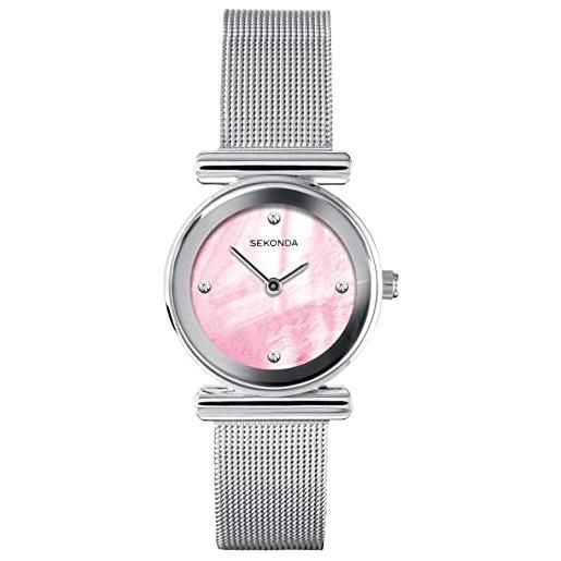 Sekonda orologio da donna analogico al quarzo con quadrante in madreperla rosa e cinturino milanese 40347, bracciale