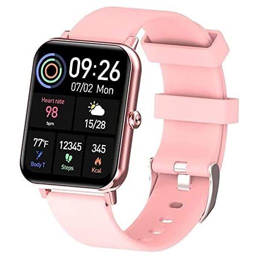naack - smartwatch con cardiofrequenzimetro, per donne, uomini, bambini, sport, messaggi, promemoria di fitness, per android e ios