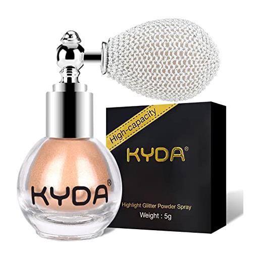 KYDA ownest spray illuminante in polvere, glitter ad alta lucentezza, spray in polvere per make up brillante, per uso cosmetico, viso e corpo, color champagne