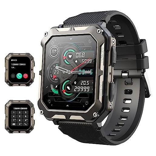 Blackview smartwatch, chiamate e assistente vocale, 1.83 orologio smartwatch uomo, 123 modalità sport fitness contapassi cardiofrequenzimetro pressione sanguigna spo2, monitoraggio del sonno