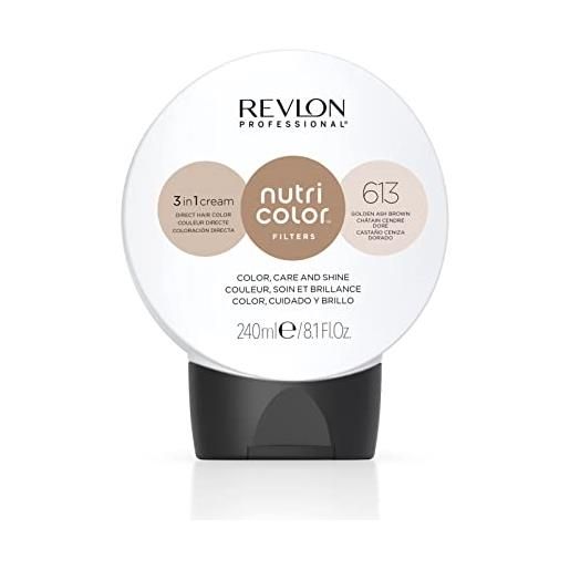 Revlon professional nutri color filters, maschera colorante per capelli 3 in 1, colore, trattamento e luminosità intensi, golden ash brown 613, 240 ml