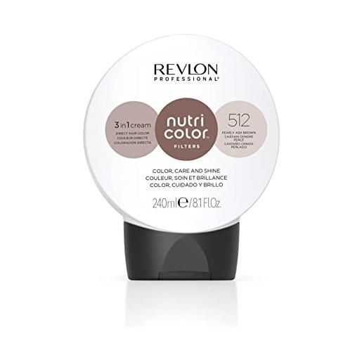 Revlon professional nutri color filters, maschera colorante per capelli 3 in 1, colore, trattamento e luminosità intensi, pearly ash brown 512, 240 ml