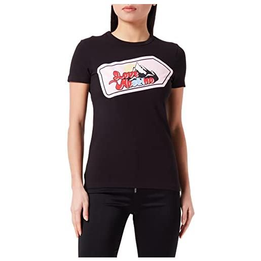 Love Moschino slim fit a maniche corte con stampa impermeabile e dettagli glitterati t-shirt, nero, 50 donna