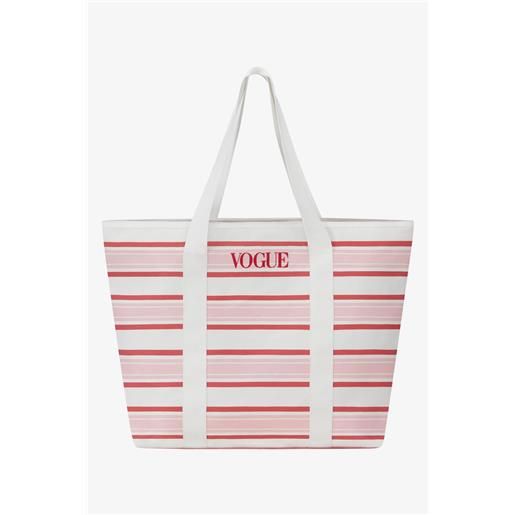 VOGUE Collection borsa vogue crema a righe rosse con logo ricamato