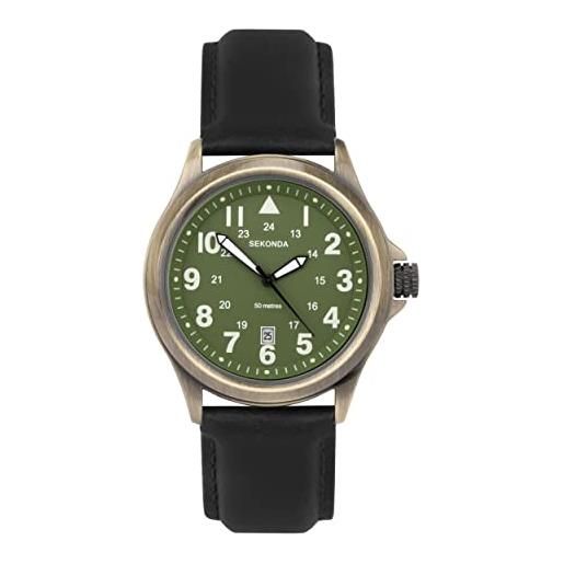 Sekonda altitude - orologio al quarzo da uomo, 43 mm, con display analogico e cinturino in pelle, verde, cinturino