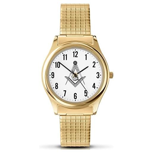 Sekonda orologio da uomo massonico analogico al quarzo con quadrante bianco e cinturino in oro espandibile, 90098, bracciale