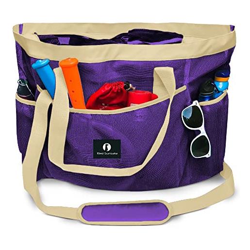 Red Suricata borsa da spiaggia in rete con cerniera - borsa da spiaggia extra large - borsa da piscina, viola / beige, x-large