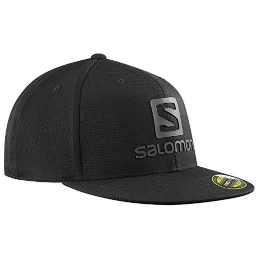 Salomon logo cap flexfit, cappello da corsa da uomo, perfetto per corsa, escursionismo e touring, nero/black