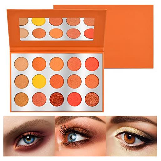 FESSOSKO palette per ombretti 15 colori palette di ombretti in polvere, altamente pigmentati eyeshadow palette tavolozza di ombretti, palette per trucco con texture liscia (arancione autunnale)