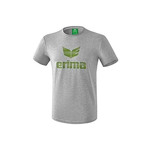 Erima t-shirt essential, unisex bambini, grigio chiaro melange/twist of lime, 152