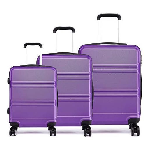 Kono - set di 3 valigie per bagagli a 4 ruote, in abs leggero, 50,8 cm, 71 cm, set da 3 pezzi, colore: viola