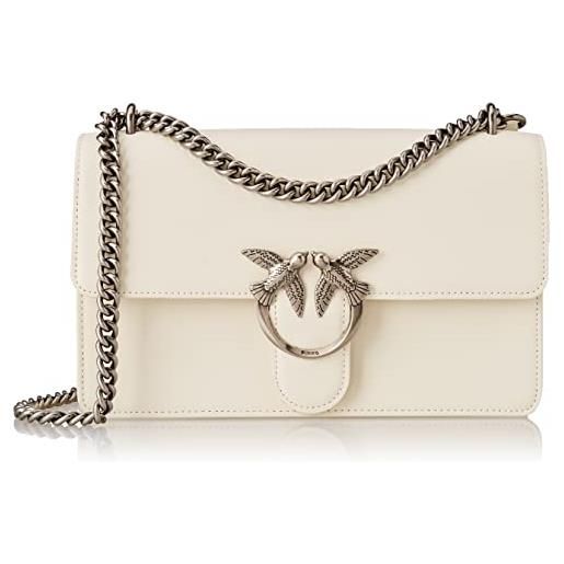 Pinko love one classic dc vitello se, borsa donna, z14o-bianco seta-old silver, u