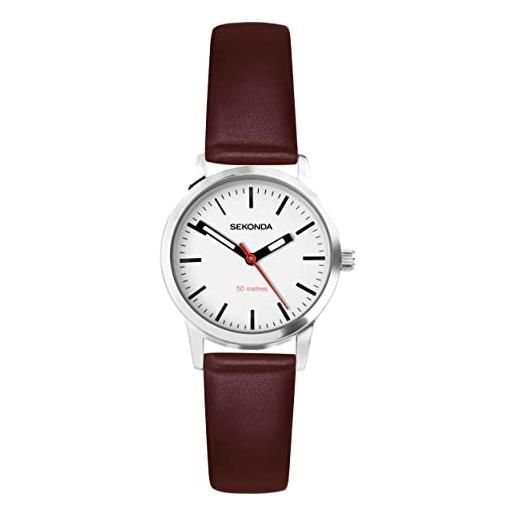Sekonda nordic 40483 - orologio al quarzo da donna, 28 mm, con display analogico e cinturino in pelle rossa