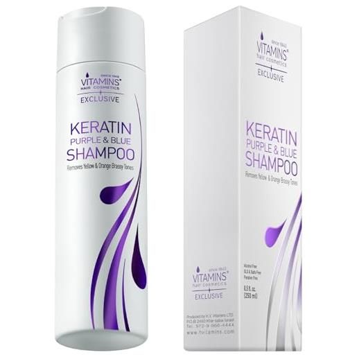 VITAMINS hair cosmetics vitamins keratin purple shampoo viola alla cheratina - shampoo tonificante per capelli biondi decolorati platini argenti bianchi grigi cenere