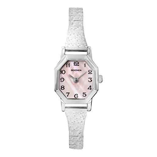 Sekonda mila - orologio al quarzo da donna, 21 mm, con display analogico, rosa, argento expander, bracciale