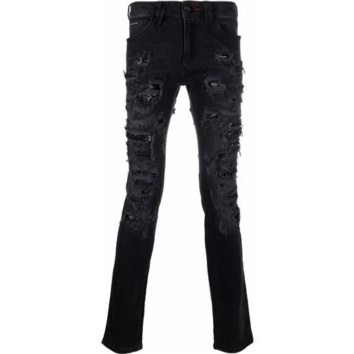 Philipp Plein jeans con effetto vissuto - nero