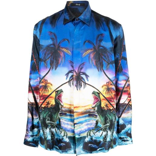 Philipp Plein camicia hawaii con stampa - blu