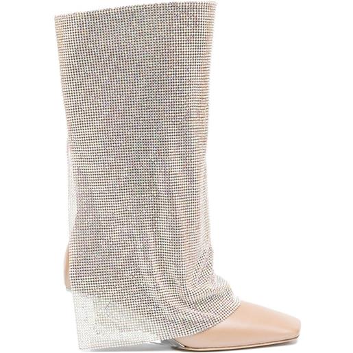 Benedetta Bruzziches stivali virginia 95mm con drappeggio di cristalli - toni neutri