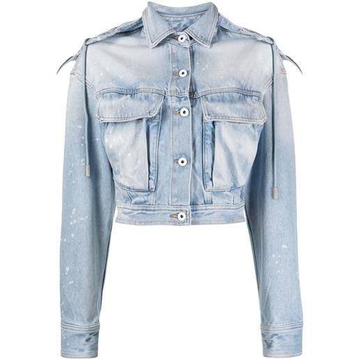 Off-White giacca denim crop con effetto vissuto - blu