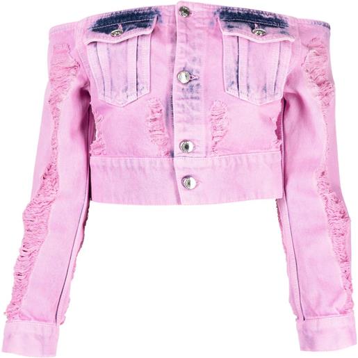 Gcds giacca denim con effetto vissuto - rosa