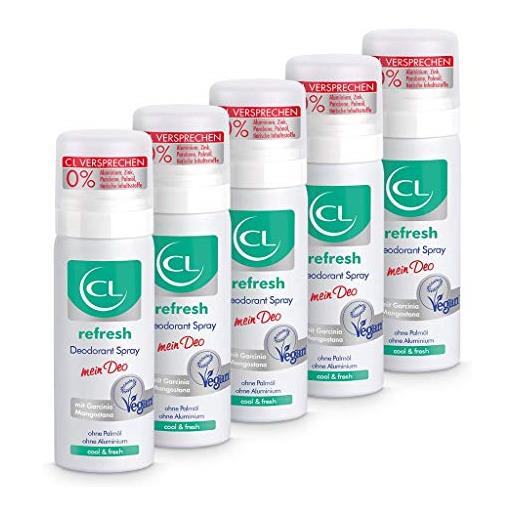 CL deodorante spray rinfrescante - 5x 50 ml deodorante spray senza alluminio, zinco fornisce freschezza - deodorante vegano uomini, donne - deodorante antibatterico uomini, donne