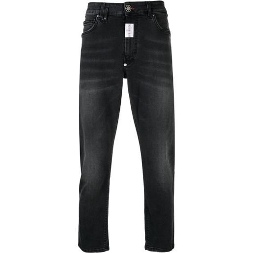 Philipp Plein jeans dritti con applicazione logo - nero