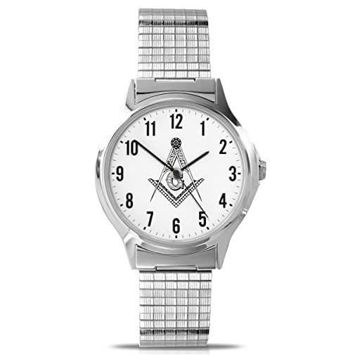 Sekonda masonic 90097 - orologio da uomo analogico al quarzo con quadrante bianco e cinturino in argento