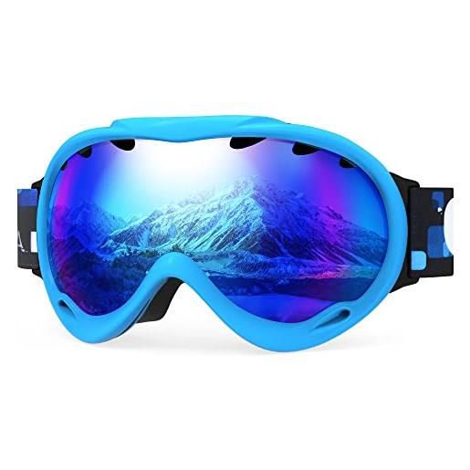 RABIGALA bolle - occhiali da sci anti-appannamento, doppia lente da neve, 99% , protezione uv, antiurto, traspiranti, antivento, ampio campo visivo per snowboard, moto (blu)
