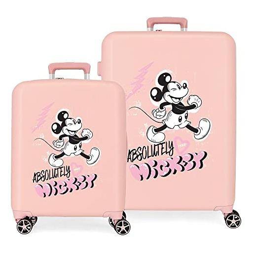 Disney set valigie Disney mickey friendly nude 55/70 cm rigido abs chiusura tsa integrata 88l 6,8 kg 4 doppie ruote bagaglio a mano
