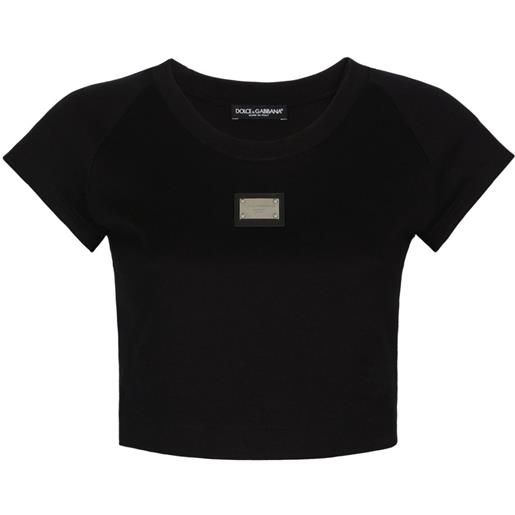 Dolce & Gabbana t-shirt crop con placca logo - nero