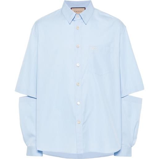 Gucci camicia a maniche corte con ricamo - blu