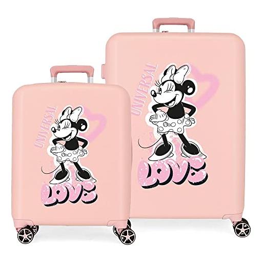 Disney set valigie Disney minnie heart nude 55/70 cm rigido abs chiusura tsa integrata 88l 6,8 kg 4 doppie ruote bagaglio a mano