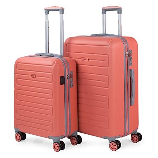 SKPAT - set valigie - set valigie rigide offerte. Valigia grande rigida, valigia media rigida e bagaglio a mano. Set di valigie con lucchetto combinazione tsa 175000, corallo