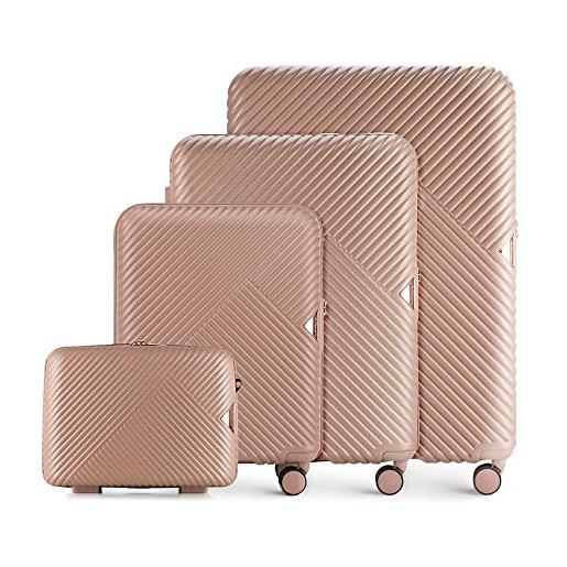 WITTCHEN valigia da viaggio bagaglio a mano valigia da cabina valigia rigida in policarbonato con 4 ruote girevoli serratura a combinazione maniglia telescopica gl style line set di 4 valigie rosa